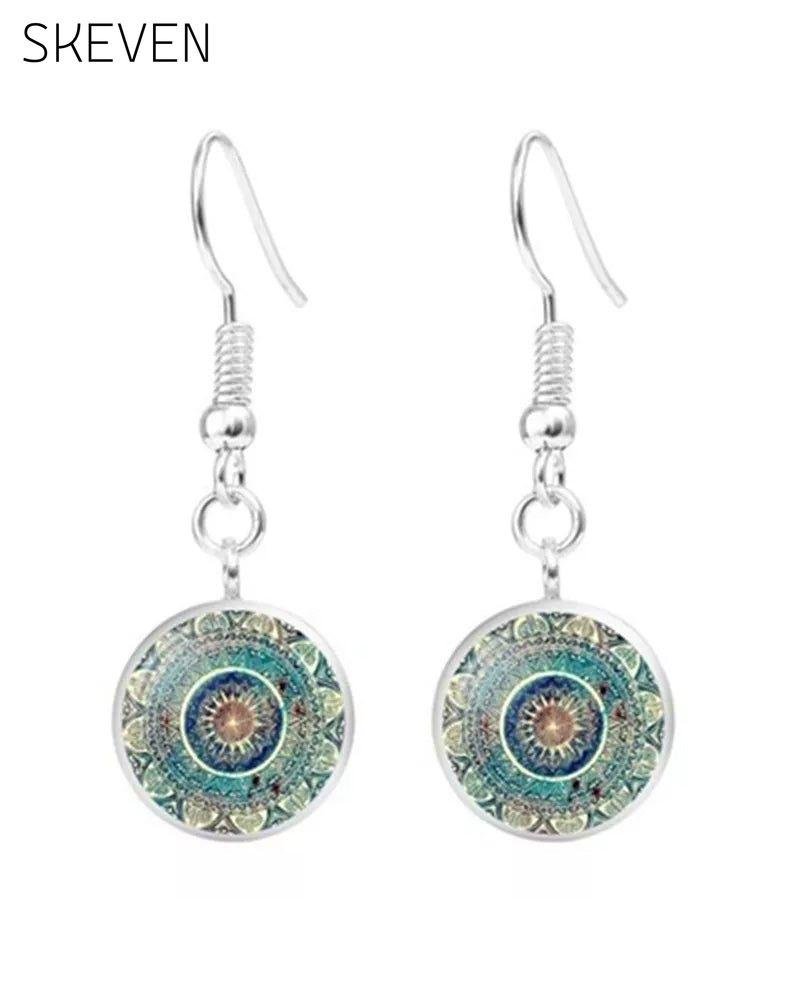 Mandala-Blumen-Edelstein-Halsketten-Set