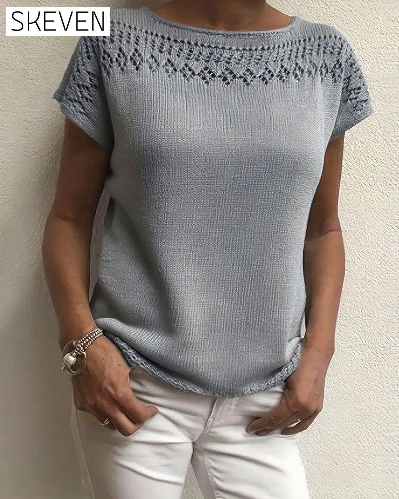 Casual Short-Sleeved Solid Color Sweater