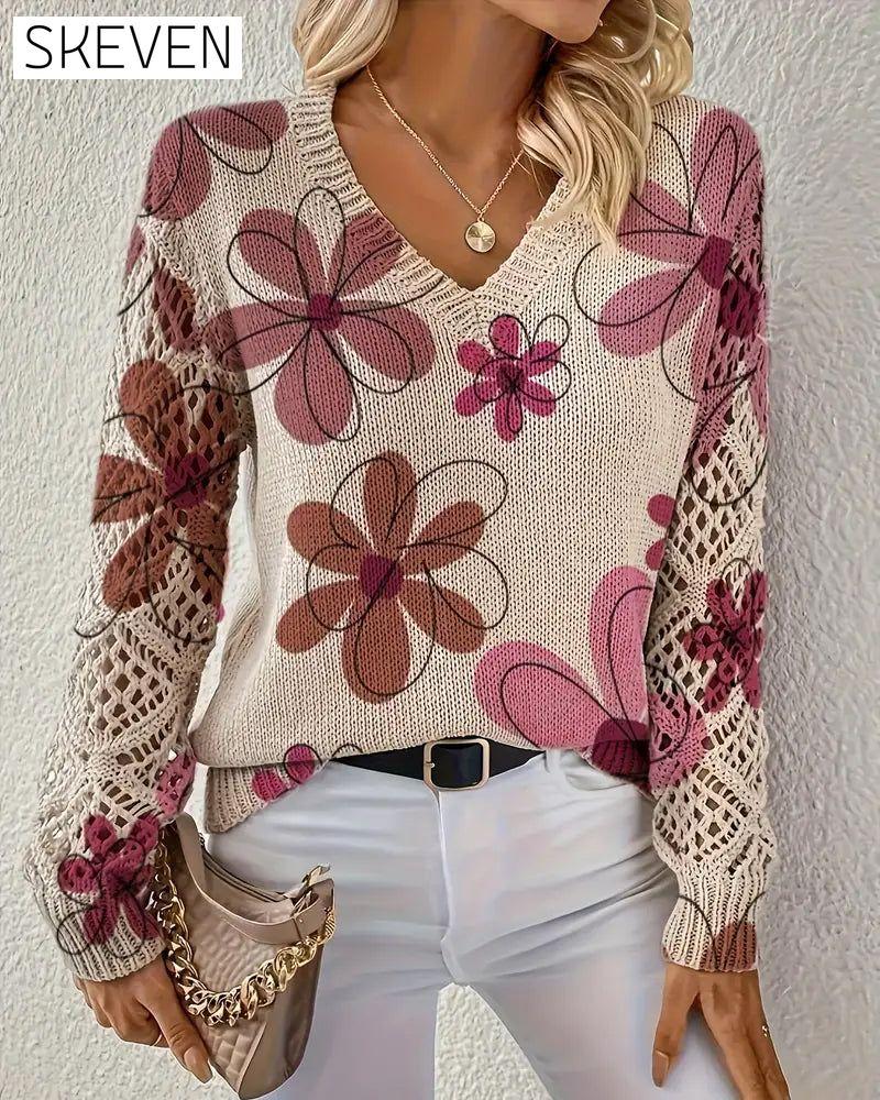 V-Neck Openwork Knit Jumper