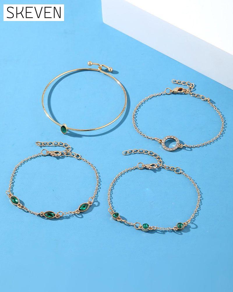 Circle rhombus rhinestone bracelet set of four