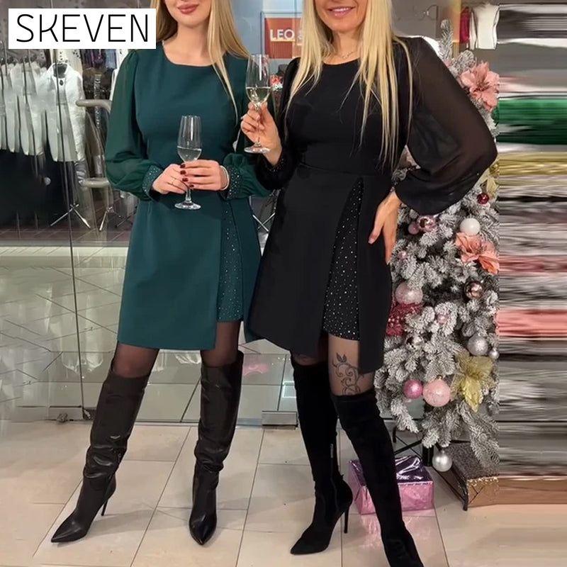 Temperament Splicing Slit Party Dress