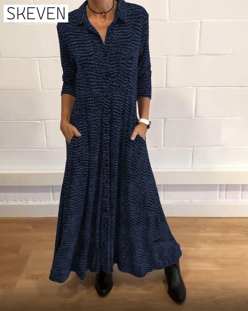 Printed lapel pocket dress Blue 2023 f/w casual dresses Clothes discount Dresses spring