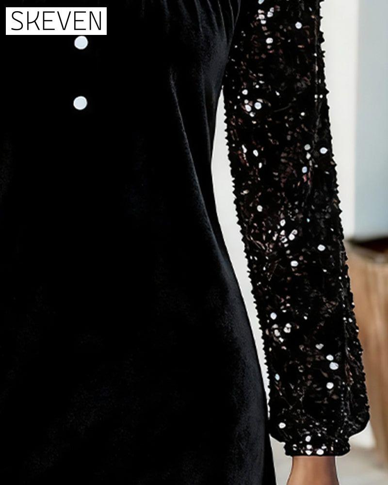 Sequined Velvet Patchwork Dress