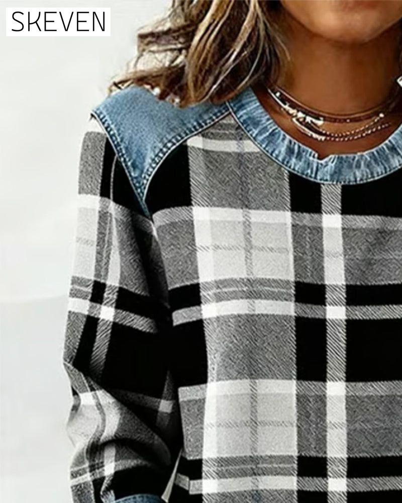 Kariertes Patchwork-Sweatshirt