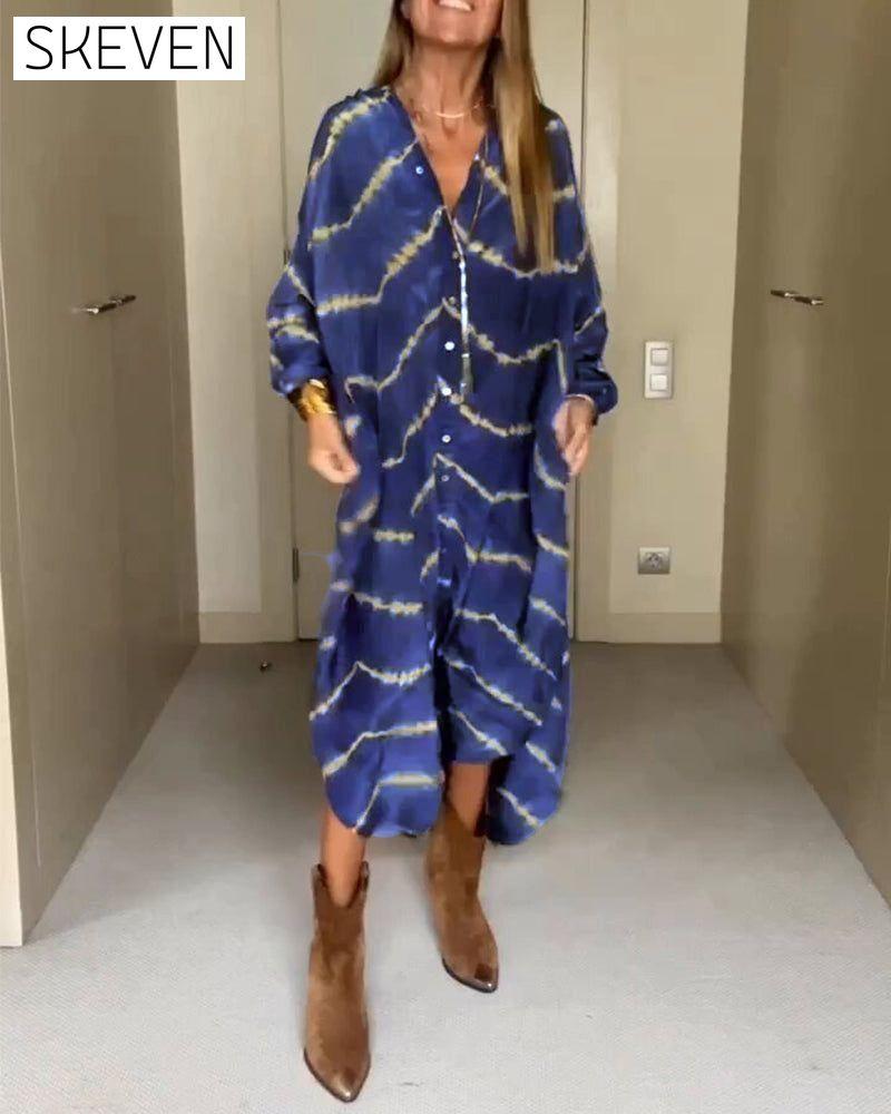 V neck loose dress Blue 23BF Casual Dresses Clothes Dresses Spring Summer