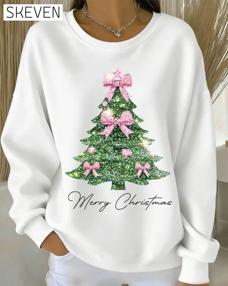 Sweatshirt mit Weihnachtsmotiv und Rundhalsausschnitt, langen Ärmeln