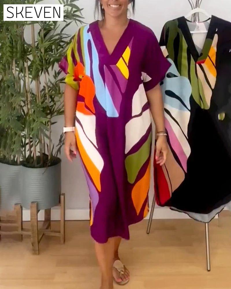 Freizeitkleid mit buntem Blätterprint