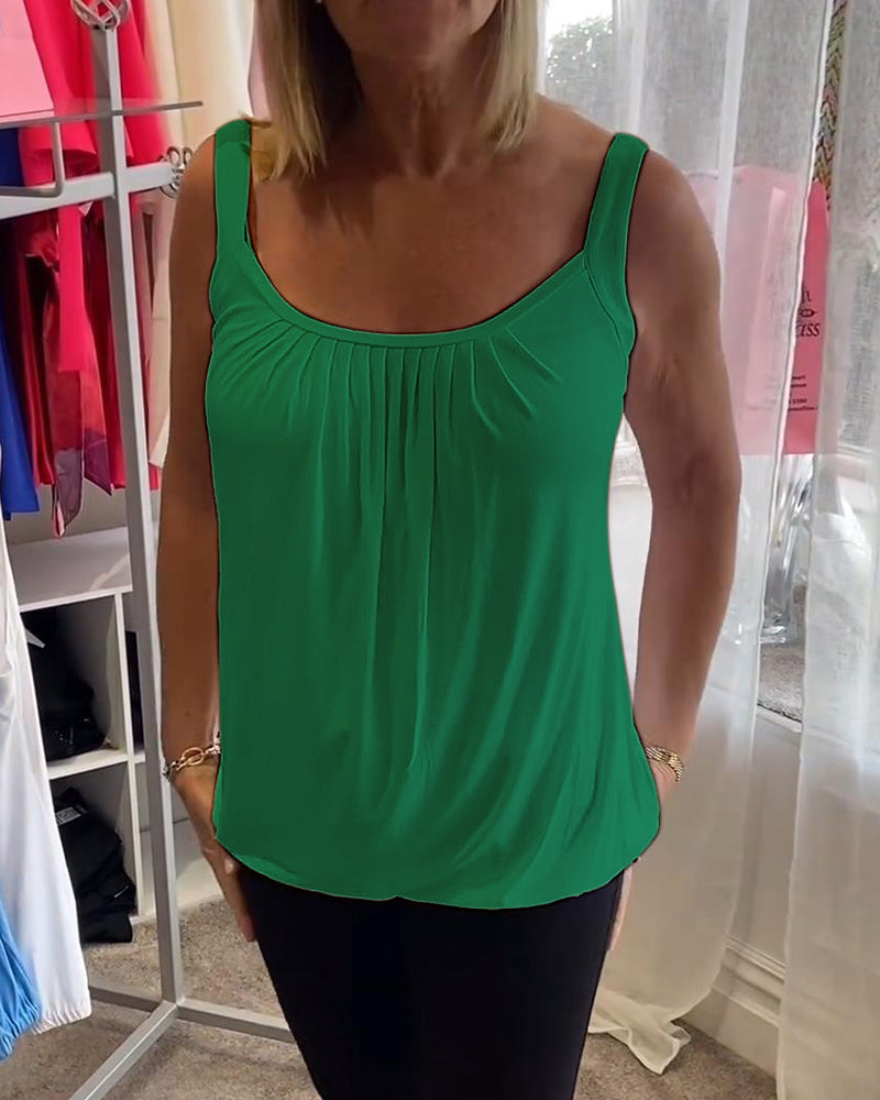 Set Pleated solid casual sleeveless top