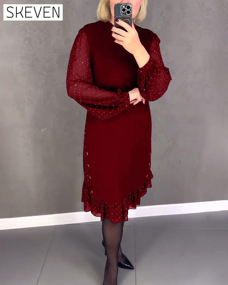 Langärmeliges Kleid mit Polka-Dots