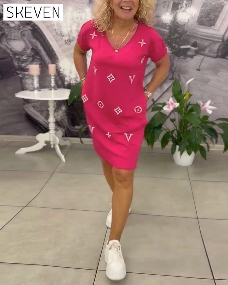 Fashion V-Neck Short-Sleeved Dress