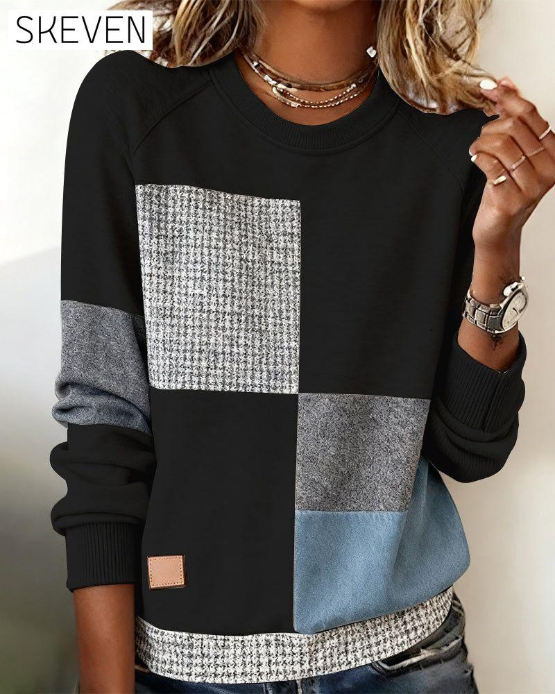 Lässiges Sweatshirt mit Rundhalsausschnitt und Kontrastfarbe