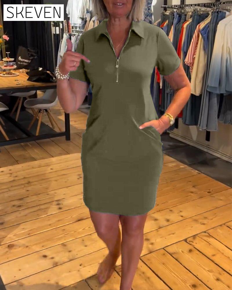 Lapel Zipper Dress