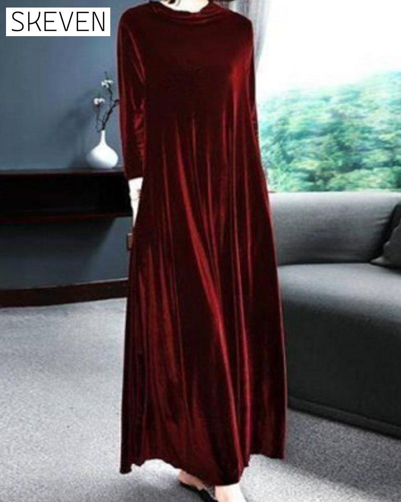 Long sleeve velvet dress Burgundy 2022 F/W 23BF Casual Dresses Clothes Dresses