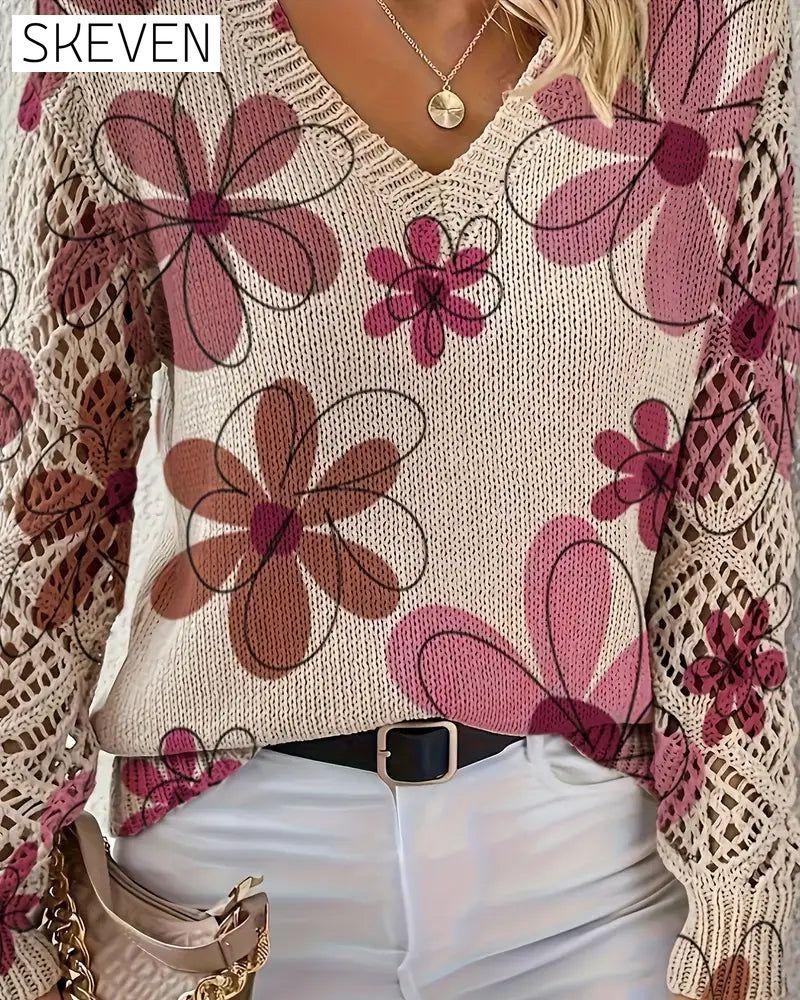 V-Neck Openwork Knit Jumper