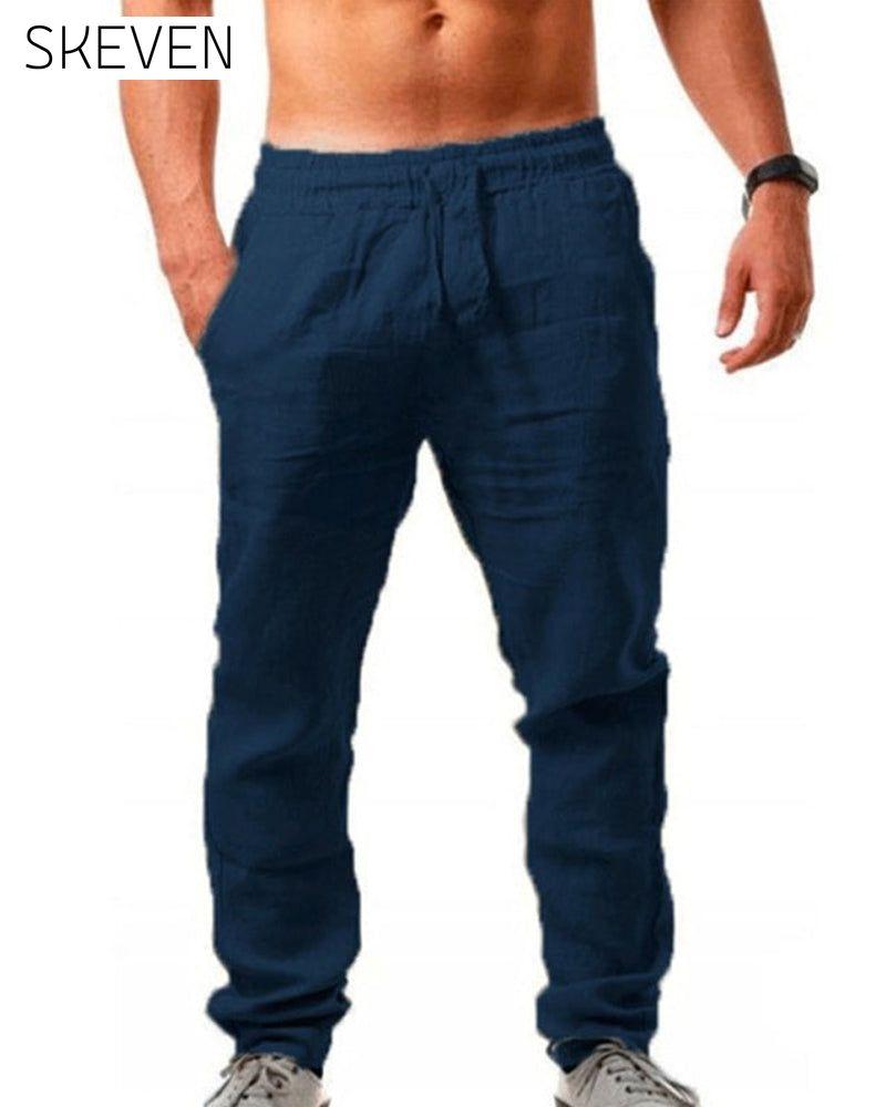 Pantalon en coton et lin respirant, couleur unie
