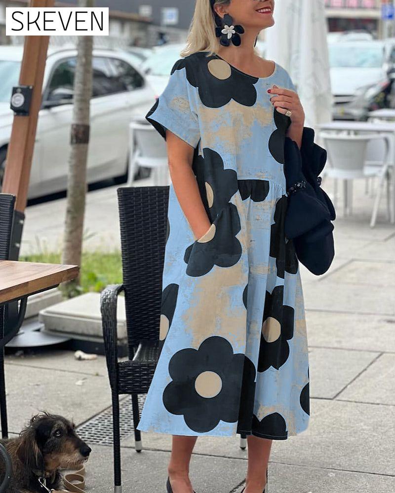 robe ample à imprimé floral et col rond avec poches