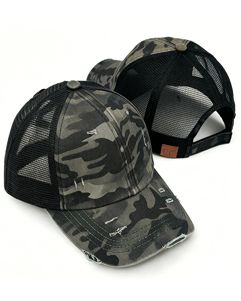 Adjustable Criss-Cross Back Distressed Denim Baseball Cap