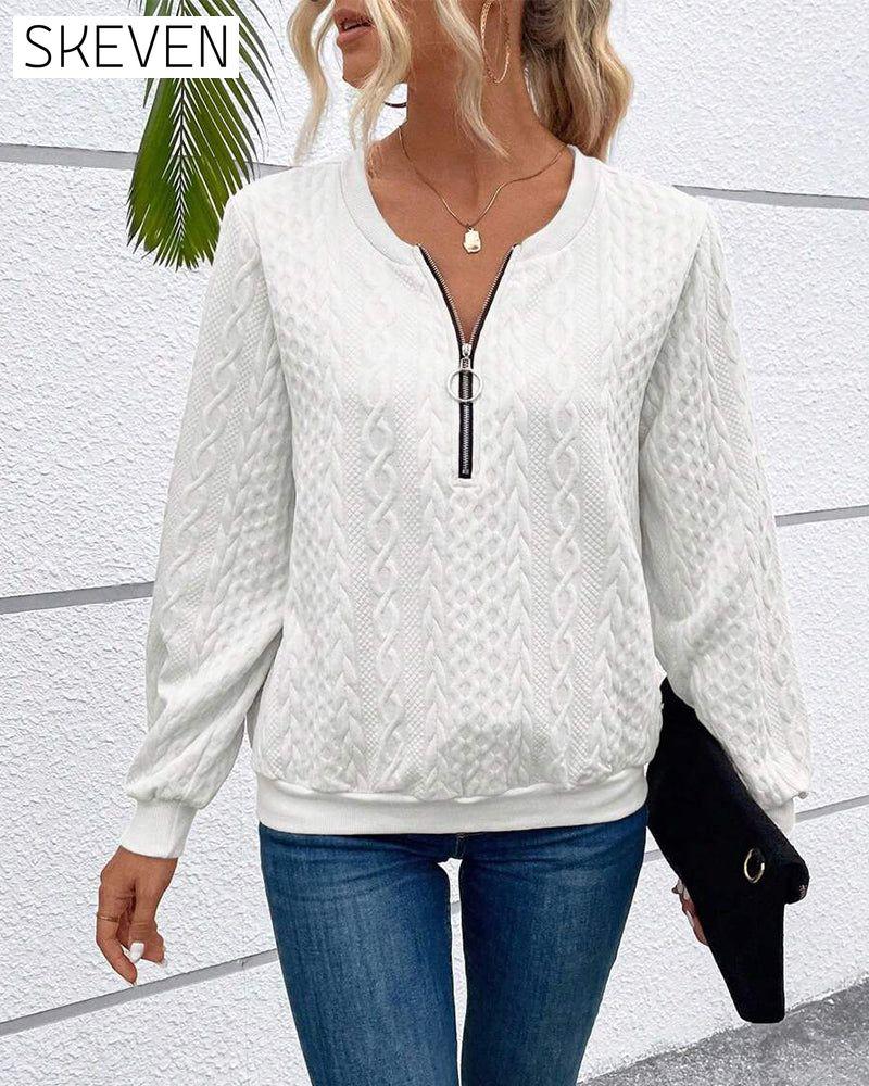 Casual solid color long sleeve zipper sweatshirt