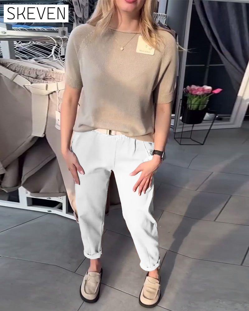 Einfarbige, lässige, gerade geschnittene Hose