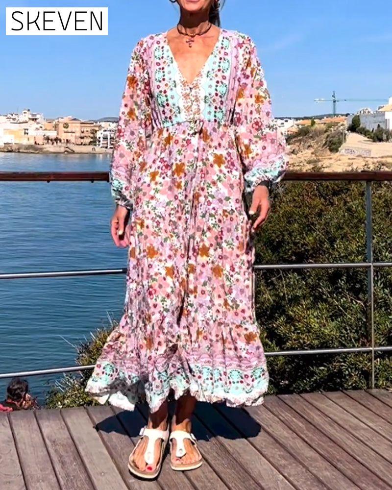 V-neck Floral Print Dress