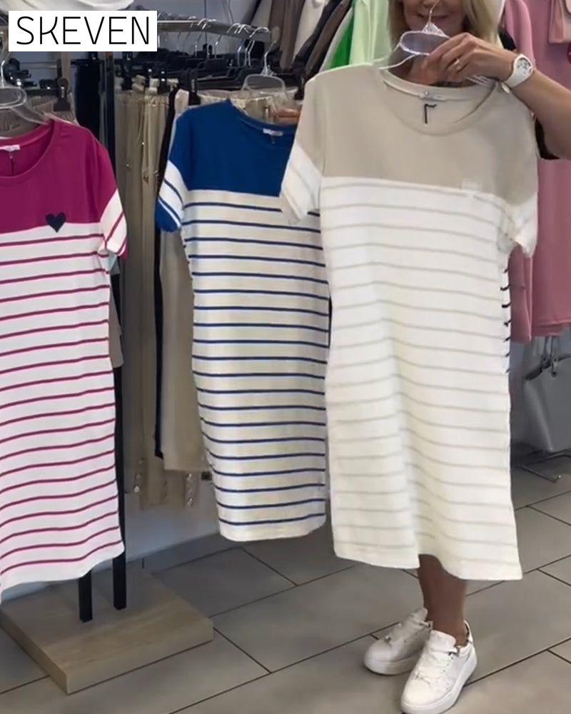 Crew Neck Casual Striped Dress