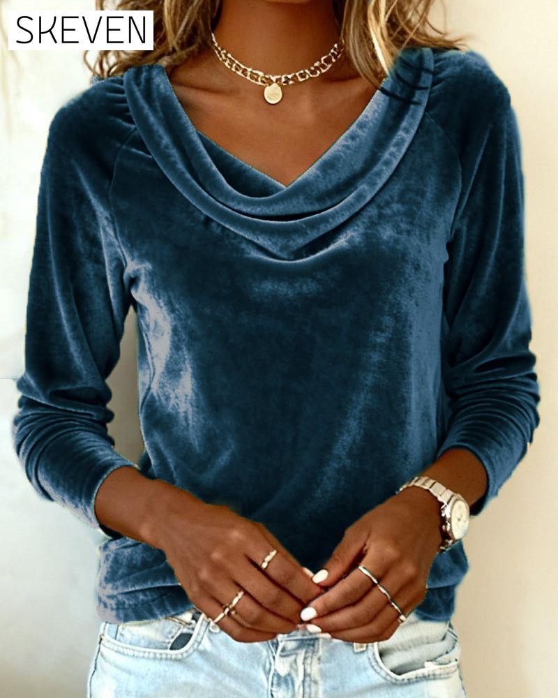 Velvet Solid Color Long-Sleeved Top