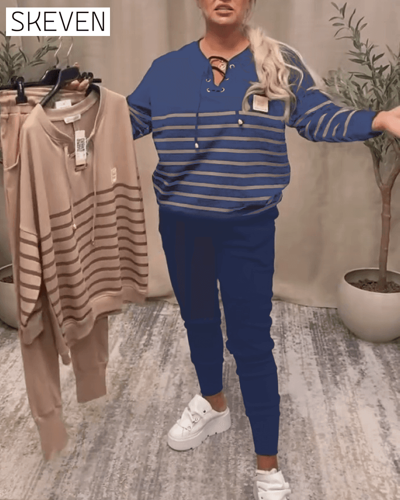 Casual Striped Ankle Sports Two-Piece Sets