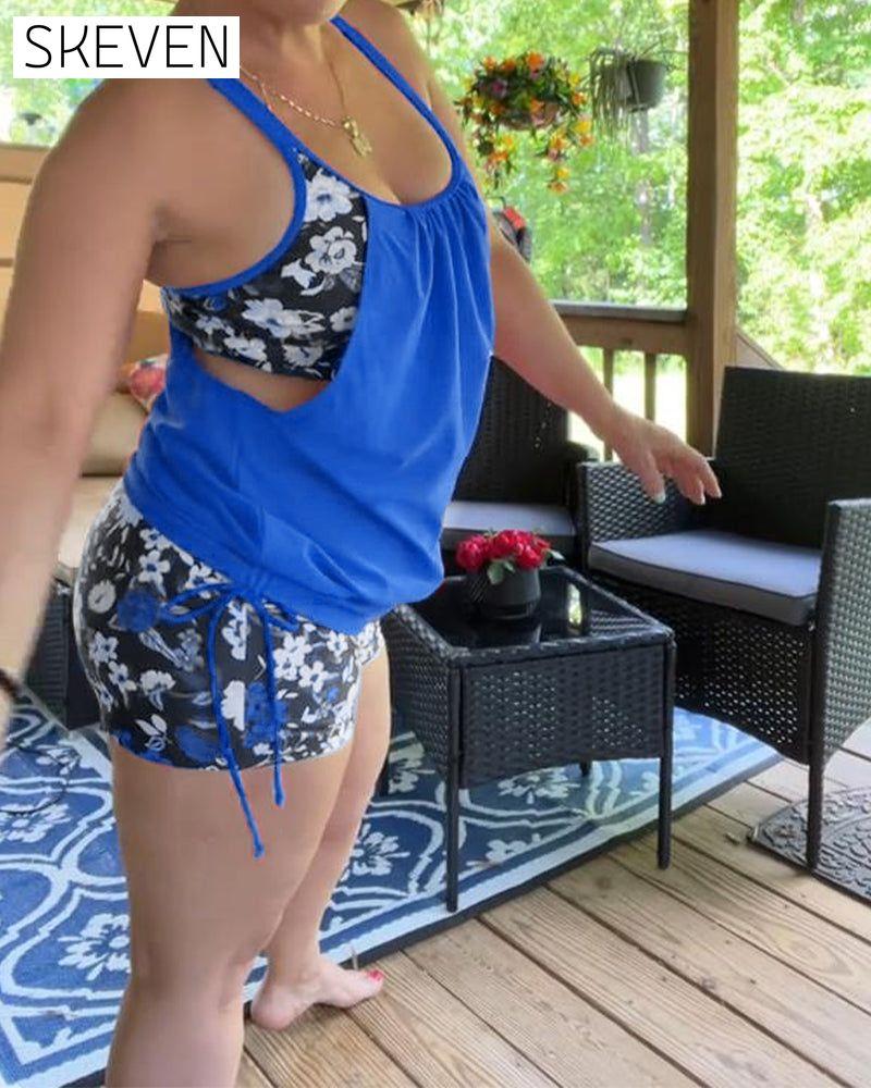Printed Suspender Boxer Swimsuit