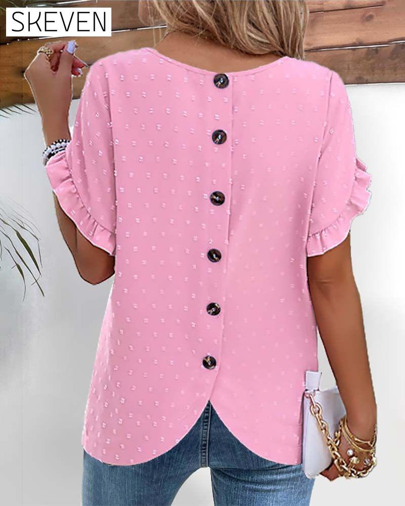 Short-sleeved button-back top