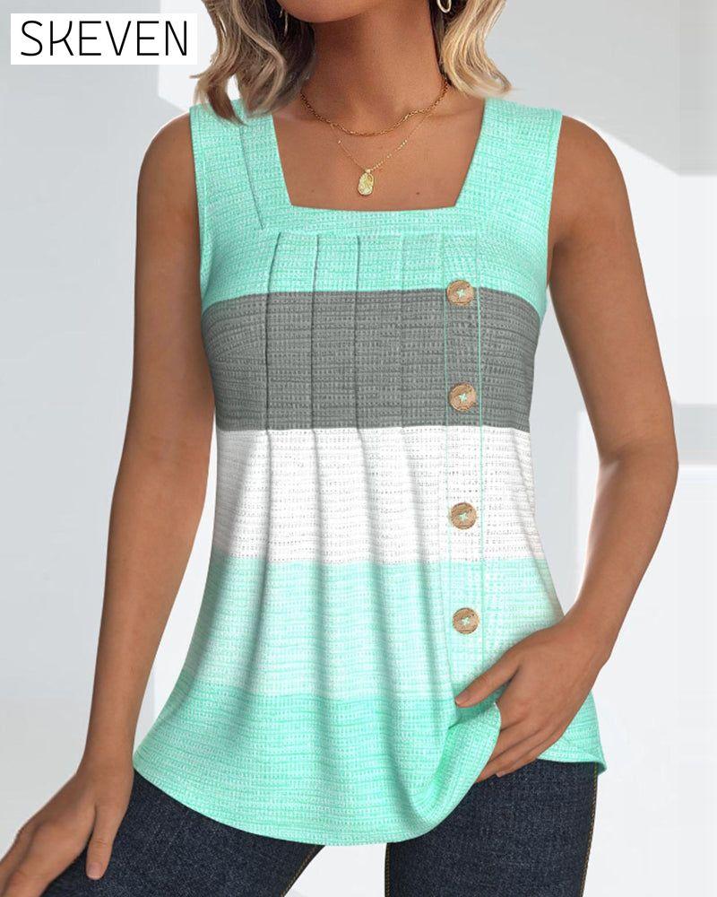 Gestreiftes, geknöpftes, plissiertes Tanktop