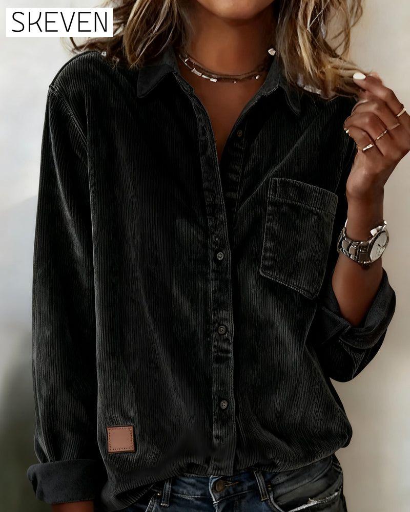 Chemise à revers en velours côtelé tendance