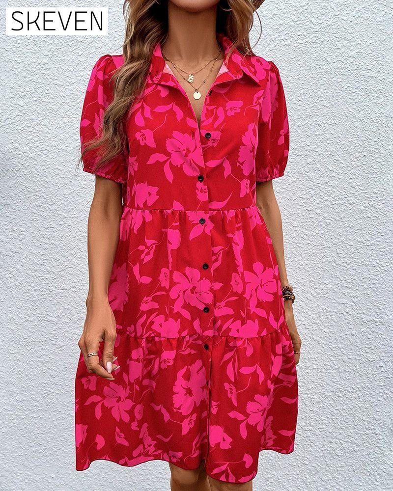 Floral printshort sleeve dress Red 23BF Casual Dresses Clothes Dresses Spring Summer
