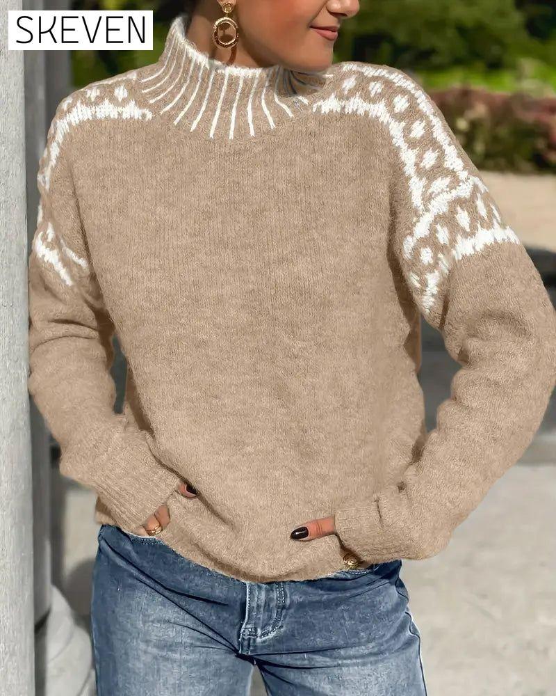 High Neck Patterned Contrast Jumper