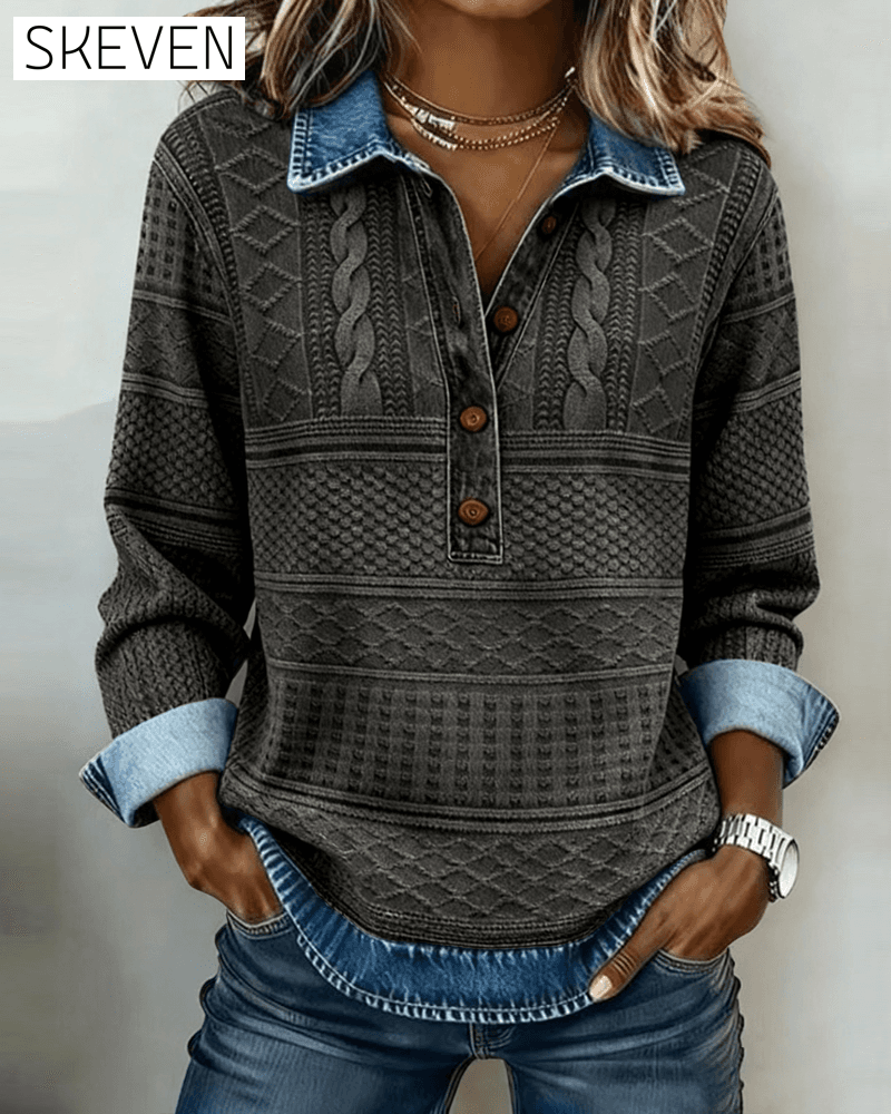 Fashionable Half Button Lapel Sweatshirt