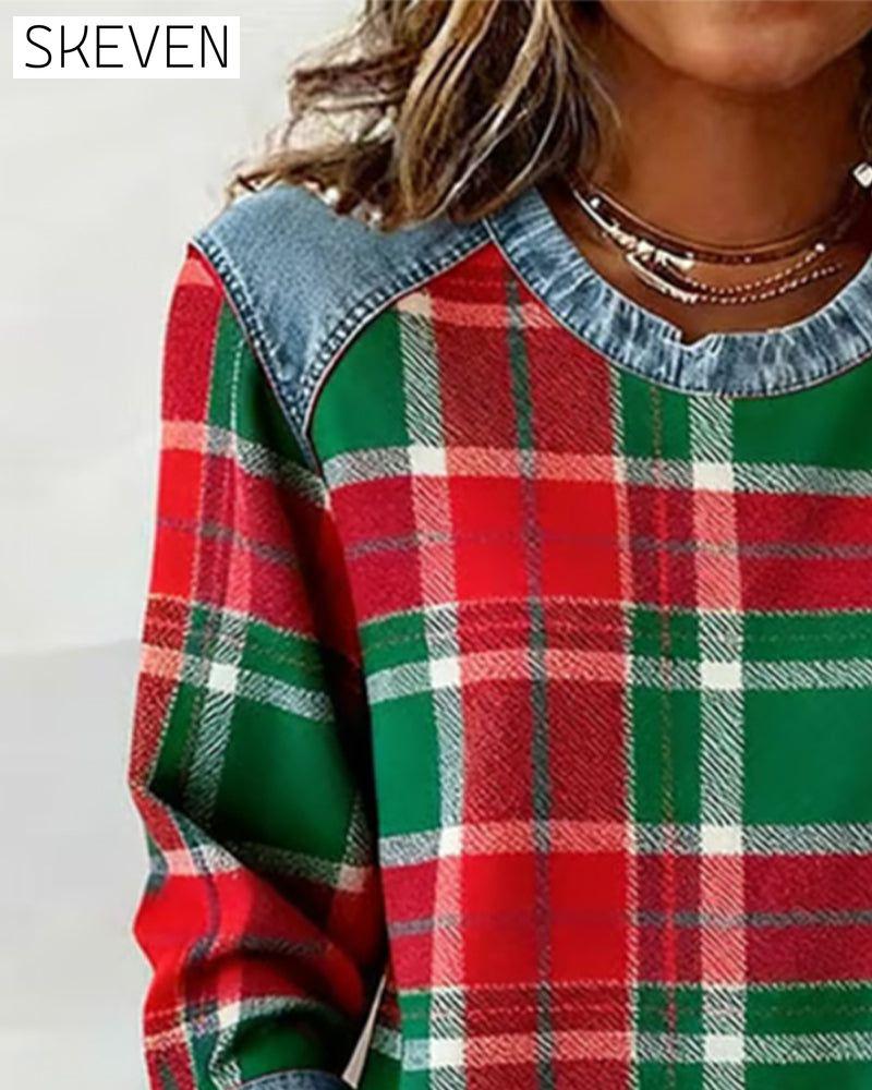 Kariertes Patchwork-Sweatshirt