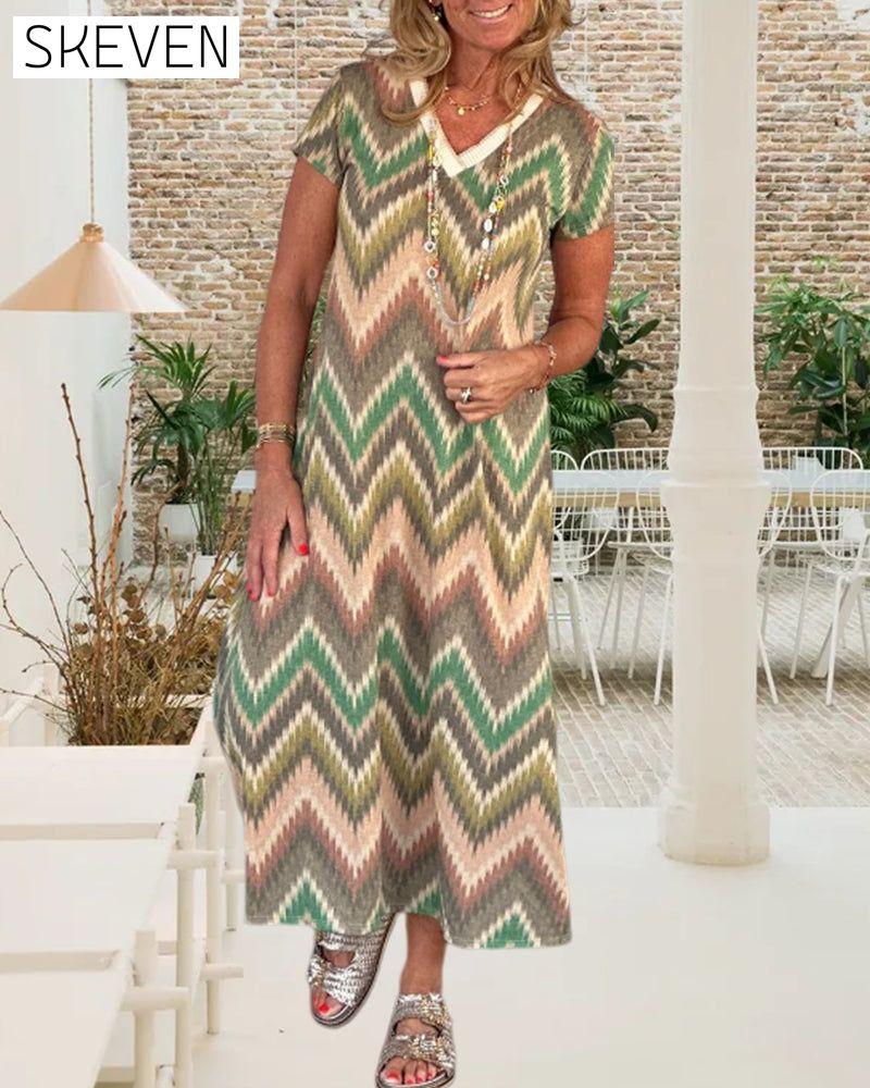 Wave print v-neck dress