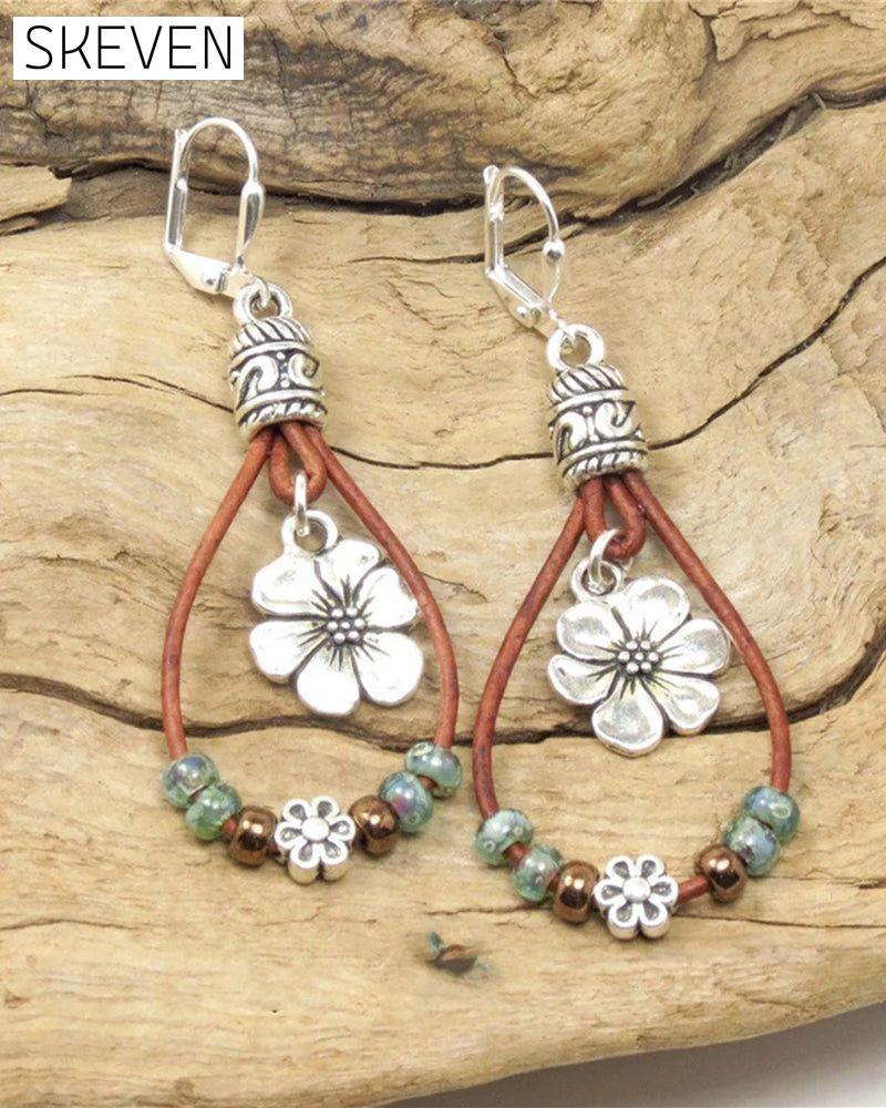 Boho Leather Rope Flower Simple Earrings