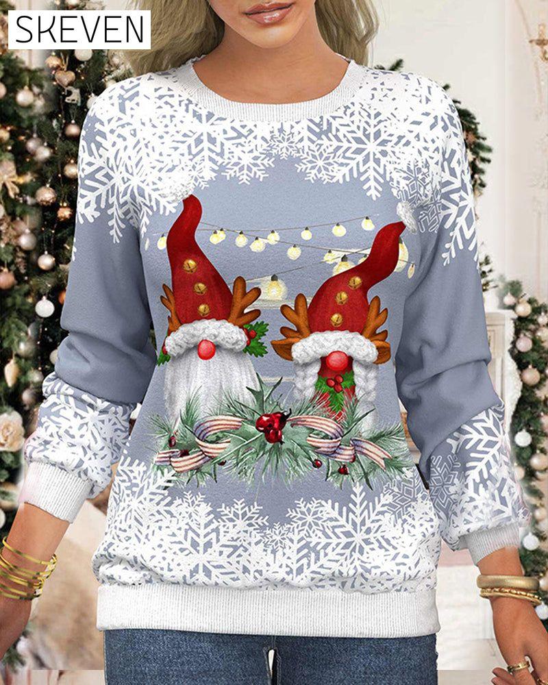 Pull de Noël à imprimé flocons de neige et manches raglan