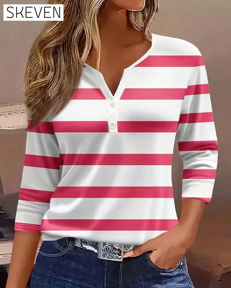Long-Sleeved Versatile Striped Blouse