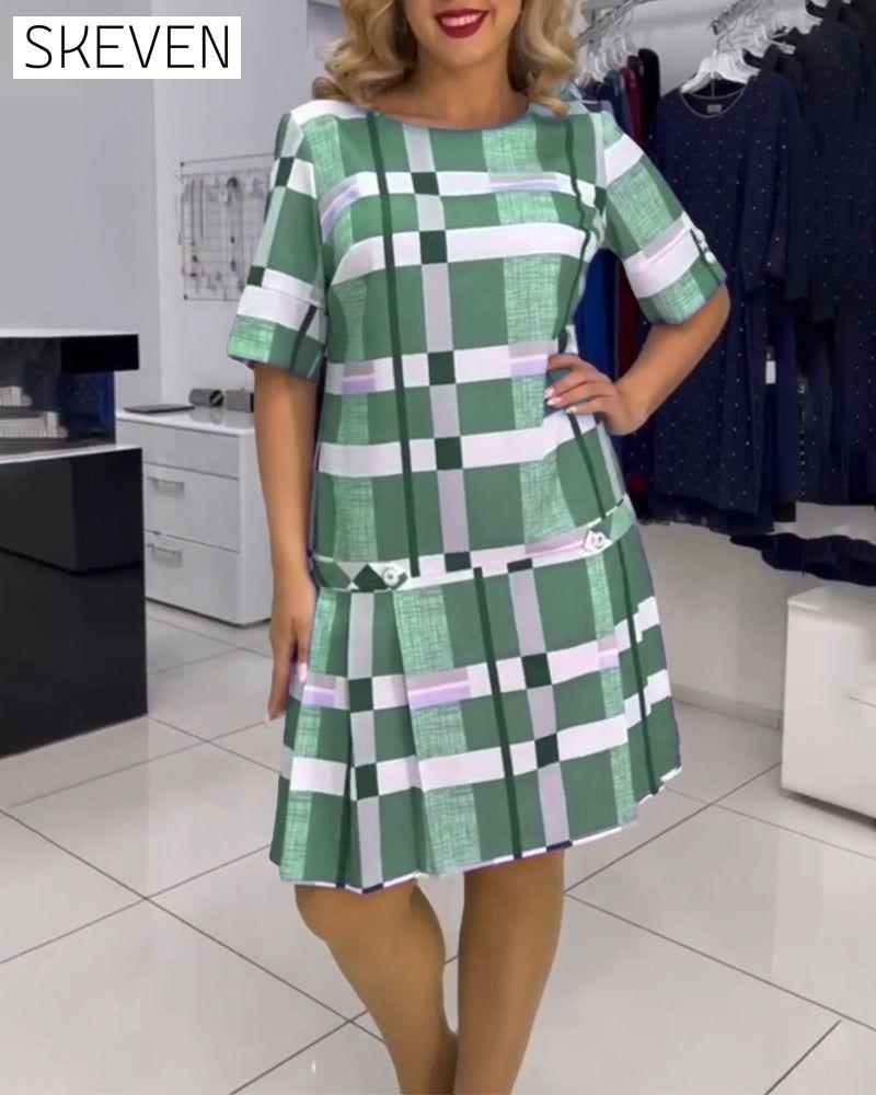 Round neck plaid dress