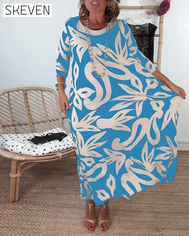 Bedrucktes Kleid mit Rundhalsausschnitt und langen Ärmeln