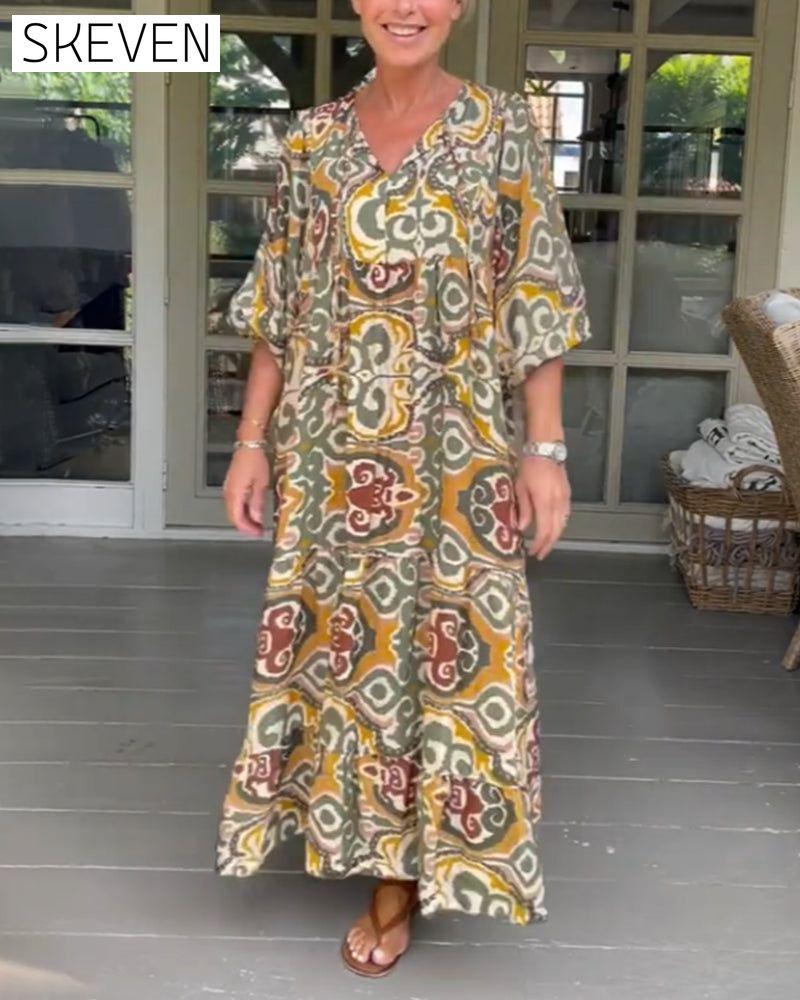 Printed V-neck maxi dress