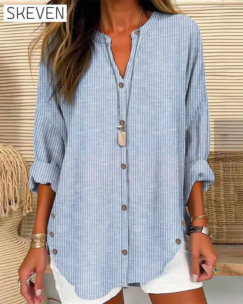 V-neck stripe print top