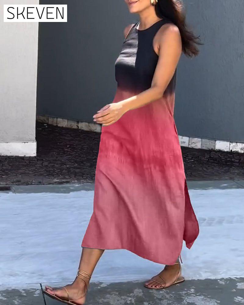 Ärmelloses Kleid mit Farbverlauf und Rundhalsausschnitt