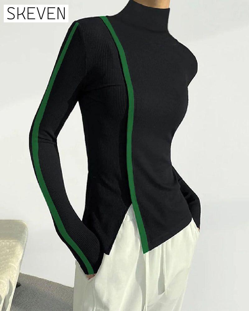Turtleneck patchwork pullover sweater
