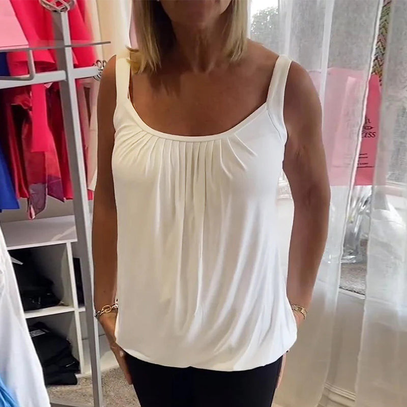 Set Pleated solid casual sleeveless top