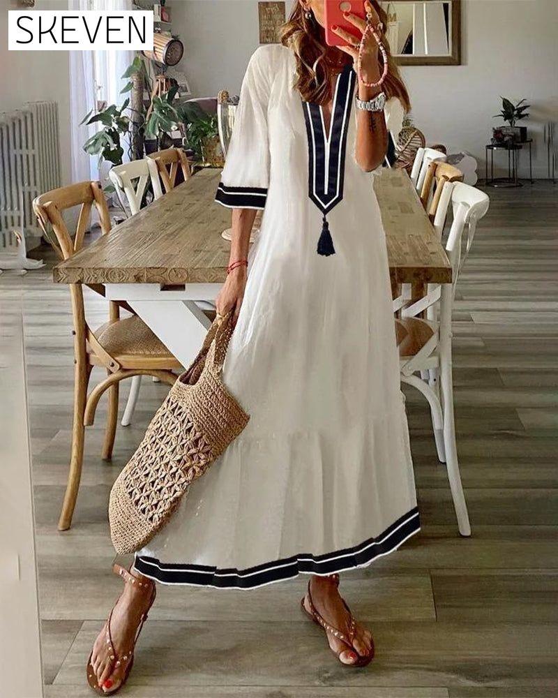Sailor Blue White Tassel Dress White Casual Dresses Clothes Dresses SALE Spring Summer