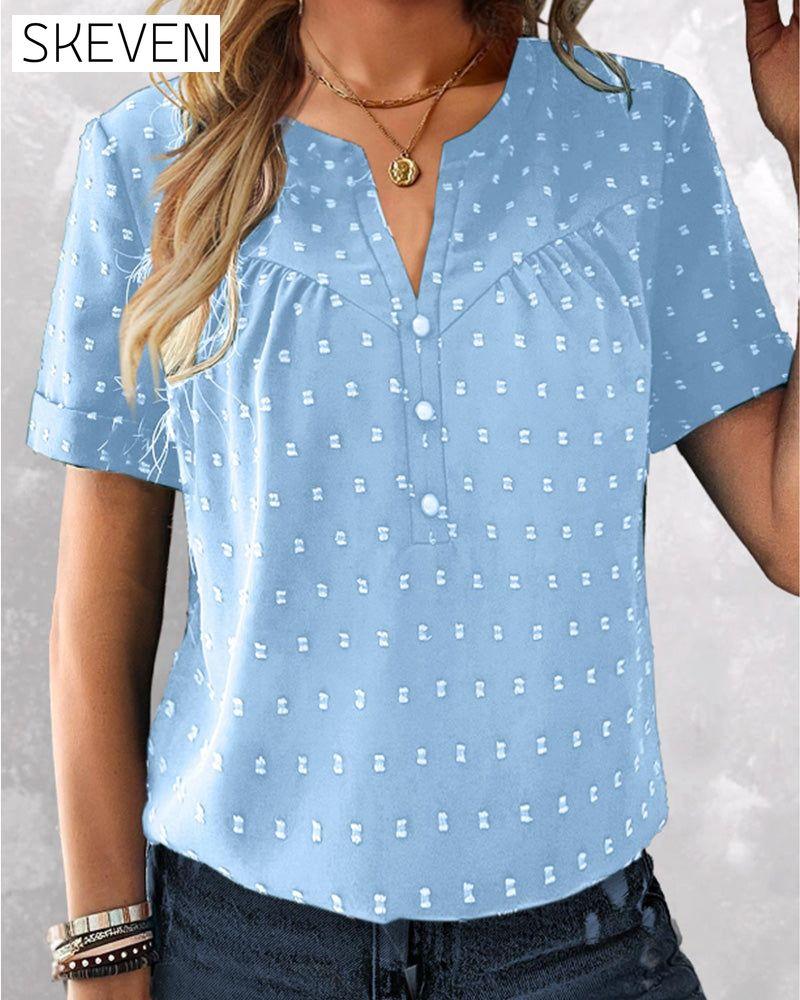 T-Shirt mit V-Ausschnitt und Knopfleiste
