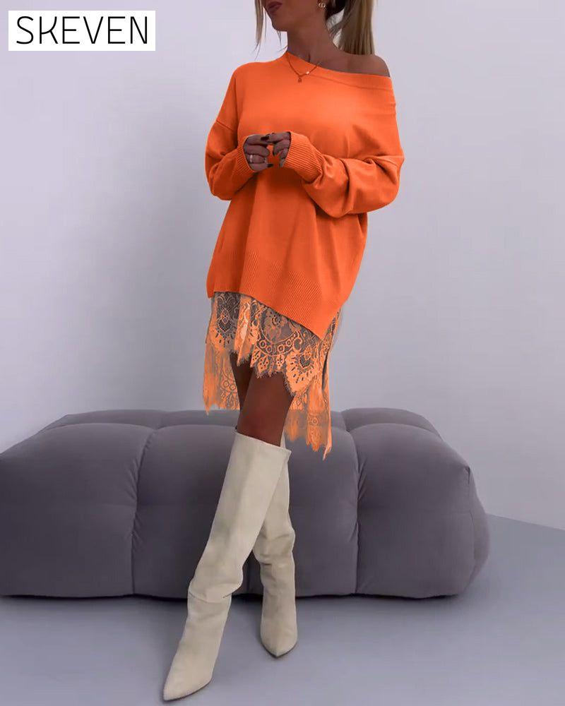 Schmal geschnittener, schulterfreier Pullover in Unifarbe