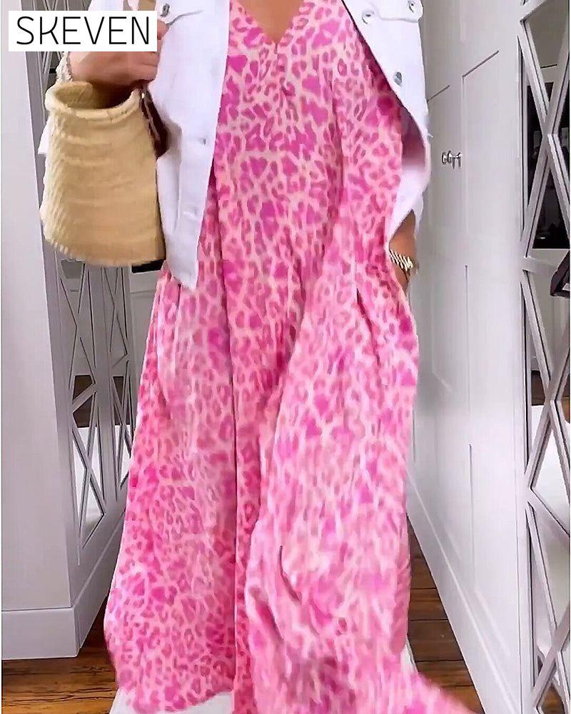V-neck printed short-sleeved long dress 23BF Casual Dresses Clothes discount Dresses Summer